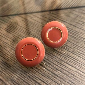 Vintage Round Button Enamel Earrings Clay Colored Enamel